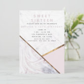 Rose Gold Marmor Swirl Rosa Bronze Sweet 16 Einladung (Stehend Vorderseite)