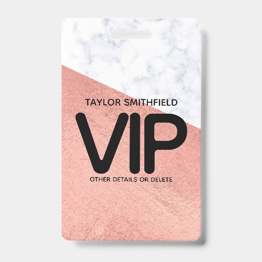 Rose Gold Marmor Trendy VIP Lanyard Abzeichen Zoll Ausweis (Front)