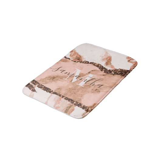Rose Gold Marmor und Glitzer Badematte (Schrägansicht)