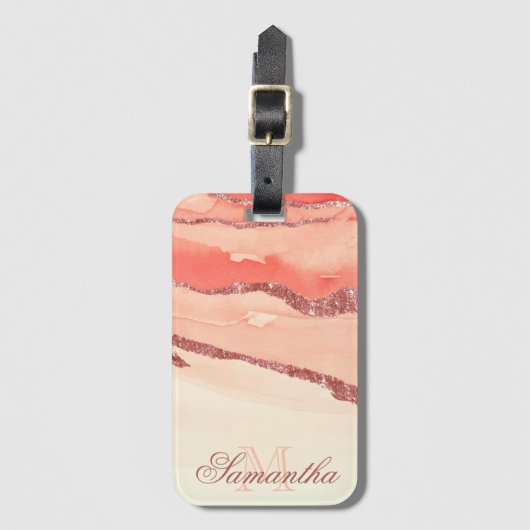 Rose Gold Marmor und Glitzer Gepäckanhänger (Vorderseite Vertikal)