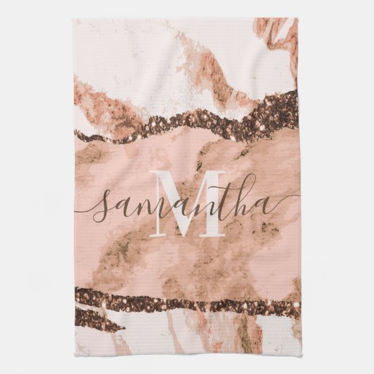 Rose Gold Marmor und Glitzer Geschirrtuch (Vertikal)