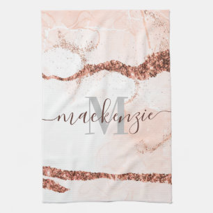 Rose Gold Marmor und Glitzer Geschirrtuch