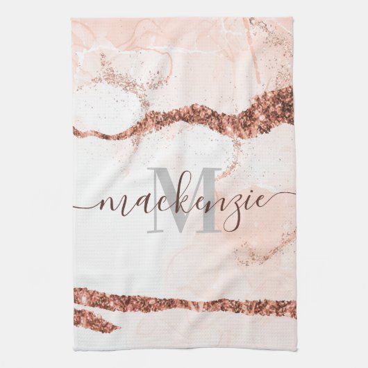 Rose Gold Marmor und Glitzer Geschirrtuch (Vertikal)
