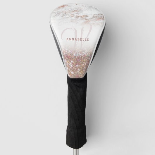 Rose Gold-Marmor und Glitzer-Monogramm Golf Headcover (Vorderseite)