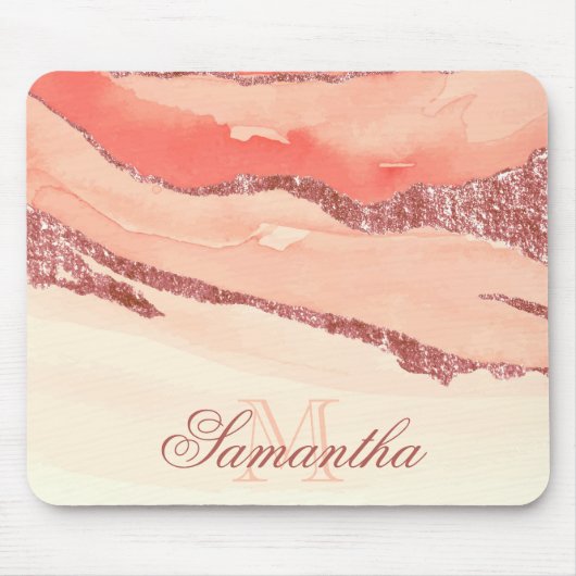 Rose Gold Marmor und Glitzer Mousepad (Vorne)
