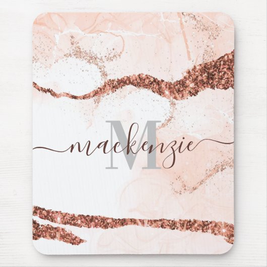 Rose Gold Marmor und Glitzer Mousepad (Vorne)