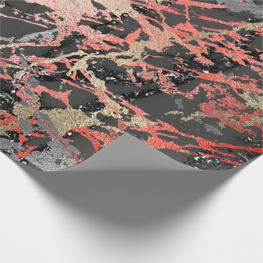 Rose Gold Marmorkorallenschwarz Grau Abstrakt Geschenkpapier (Ecke)