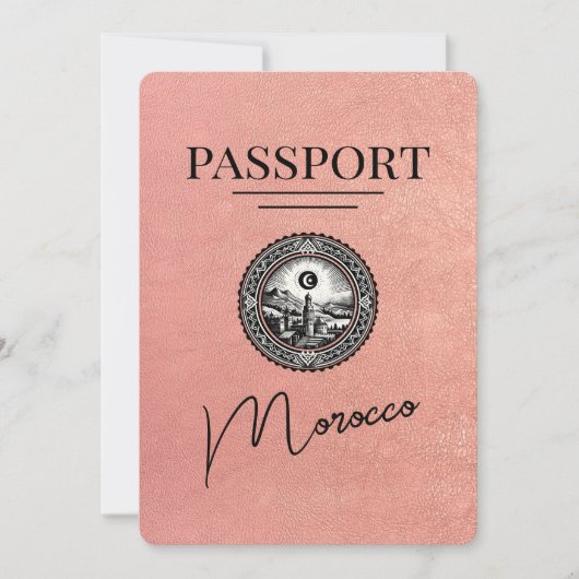 Rose Gold Marokko Reisepass Save the Date (Vorderseite)