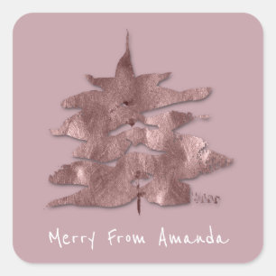 Rose Gold Mauve Weihnachtsbaum Gray Moderne Quadratischer Aufkleber