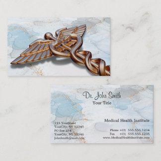 Rose Gold Medical Caduceus Kupfer Luxus Marmor Visitenkarte