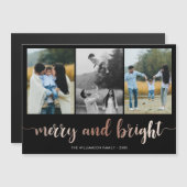 Rose Gold Merry & Bright auf schwarz | Foto Magnetkarte (Vorne/Hinten)