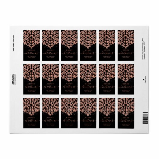 Rose Gold Merry Xmas Ferien Glitzer Black Adressaufkleber (Vorne)