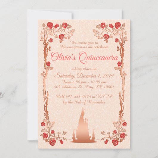 Rose Gold Messe Quinceanera Einladung (Vorderseite)