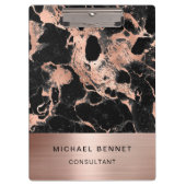 Rose Gold Metal Black Marble Consultant Business Klemmbrett (Vorderseite)