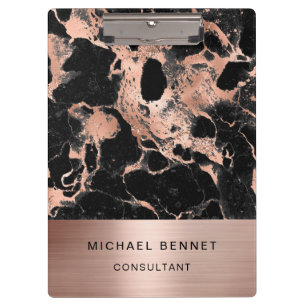 Rose Gold Metal Black Marble Consultant Business Klemmbrett