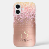 Rose Gold Metal, Glitzer, Script Name & Initial Case-Mate iPhone Hülle (Rückseite)
