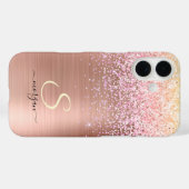 Rose Gold Metal, Glitzer, Script Name & Initial Case-Mate iPhone Hülle (Rückseite (Horizontal))