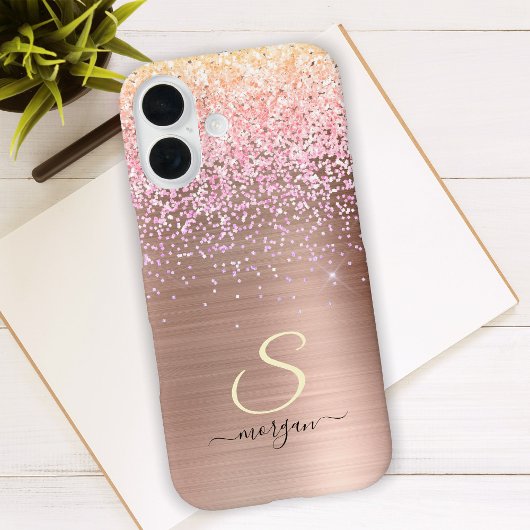 Rose Gold Metal, Glitzer, Script Name & Initial Case-Mate iPhone Hülle