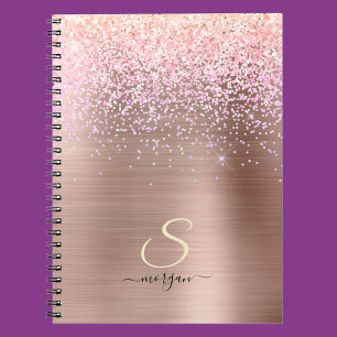 Rose Gold Metal, Glitzer, Script Name & Initial Gepäckanhänger