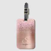 Rose Gold Metal, Glitzer, Script Name & Initial Gepäckanhänger (Vorderseite Vertikal)