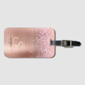 Rose Gold Metal, Glitzer, Script Name & Initial Gepäckanhänger (Vorderseite (Horizontal))