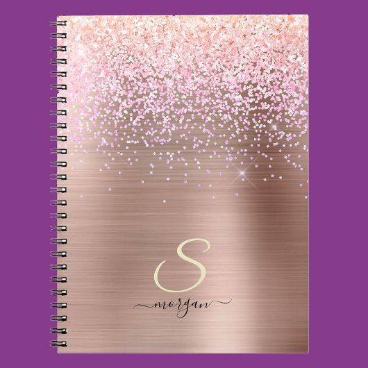 Rose Gold Metal, Glitzer, Script Name & Initial Notizblock