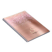 Rose Gold Metal, Glitzer, Script Name & Initial Notizblock (Rechte Seite)