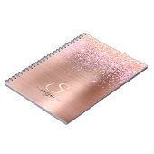 Rose Gold Metal, Glitzer, Script Name & Initial Notizblock (Linke Seite)