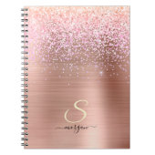 Rose Gold Metal, Glitzer, Script Name & Initial Notizblock (Vorderseite)