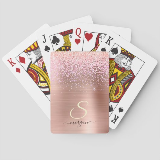 Rose Gold Metal, Glitzer, Script Name & Initial Spielkarten (Rückseite)