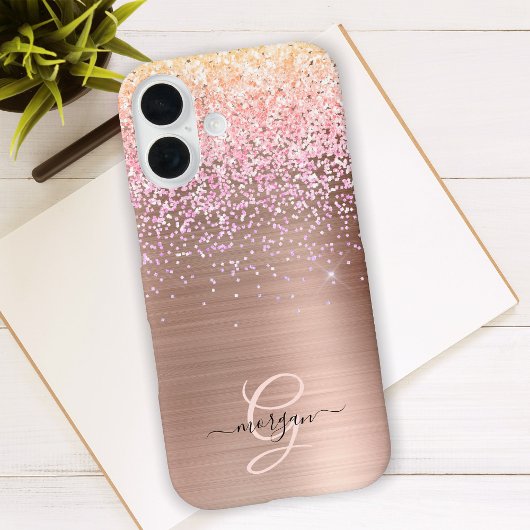 Rose Gold Metal, Glitzer, Skriptname und Monogramm Case-Mate iPhone Hülle