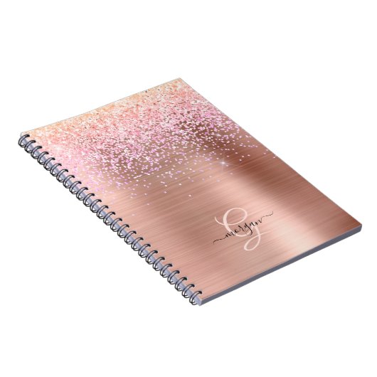 Rose Gold Metal, Glitzer, Skriptname und Monogramm Notizblock (Rechte Seite)