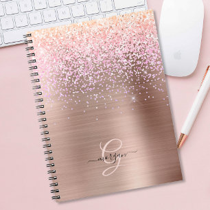 Rose Gold Metal, Glitzer, Skriptname und Monogramm Notizblock
