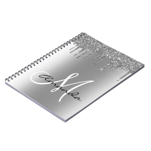 Rose Gold Metal Glitzer Tropfen Monogram Notebook Notizblock (Linke Seite)