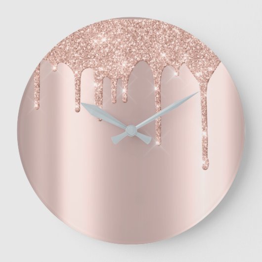 Rose Gold Metal Spark Glitzer Tropfen Roter Glitze Große Wanduhr (Vorderseite)