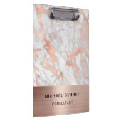 Rose Gold Metal White Marble Consultant Business Klemmbrett (Rechts)