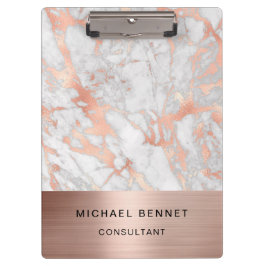 Rose Gold Metal White Marble Consultant Business Klemmbrett