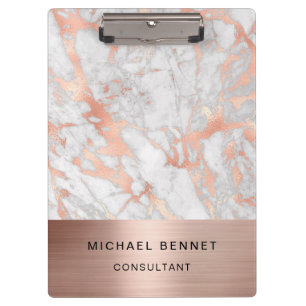 Rose Gold Metal White Marble Consultant Business Klemmbrett