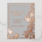 Rose Gold Metallflorensehen speichern das Datum Folie Einladungspostkarte (Vorderseite)