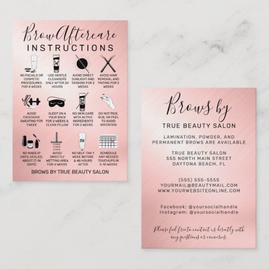 Rose Gold Metallic Brows Aftercare-Symbol Visitenkarte (Vorne/Hinten)