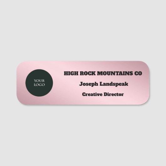 Rose Gold Metallic Business Employee Logo Namensschild (Vorderseite)