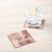 Rose Gold Metallic Frohe Weihnachtskalligraphie Rechteckiger Pappuntersetzer (Vor Ort)