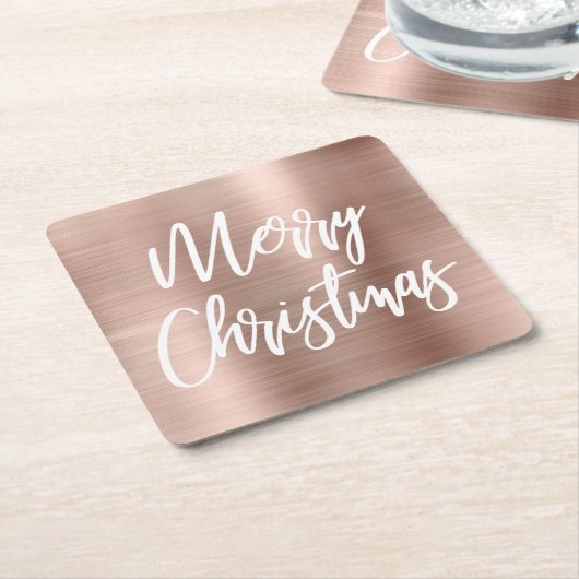 Rose Gold Metallic Frohe Weihnachtskalligraphie Rechteckiger Pappuntersetzer (angewinkelt)
