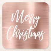 Rose Gold Metallic Frohe Weihnachtskalligraphie Rechteckiger Pappuntersetzer (Vorderseite)