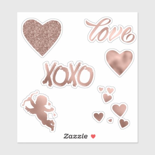 Rose Gold Metallic Glitzer Liebe Herz Set Aufkleber (Blatt)
