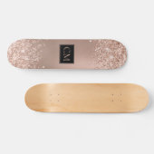 Rose Gold Metallic Glitzer Monogramm Skateboard (Horizontal)