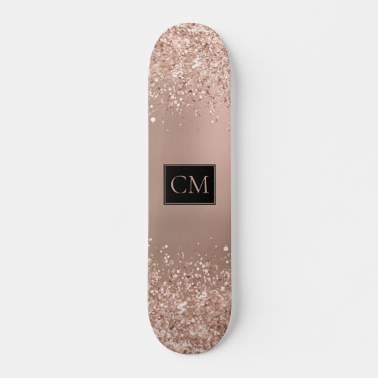 Rose Gold Metallic Glitzer Monogramm Skateboard (Vorne)