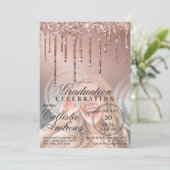 Rose Gold Metallic Glitzer Tropfen Foto Abschluss Einladung (Stehend Vorderseite)