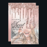 Rose Gold Metallic Glitzer Tropfen Foto Sweet 16 Einladung<br><div class="desc">Dieses gmädchenhafte und glamouröse Foto 16 . Geburtstag lädt zu einer Geburtstagsfeier ein. Es zeigt Imitate gedruckt funkelnd Rose Gold Glitzer Tropfen auf einer hellrosa Rose gold gebürstete metallische ombre Farbverlauf und Bild Hintergrund. Die Typografie ist ein elegantes kursives Drehbuch mit einem modernen Serif-Schriftart, um zu entsprechen. Es ist schick,...</div>