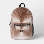 Rose Gold Metallic Glitzer Tropfen Mit Monogramm Bedruckter Rucksack (Vorderseite)